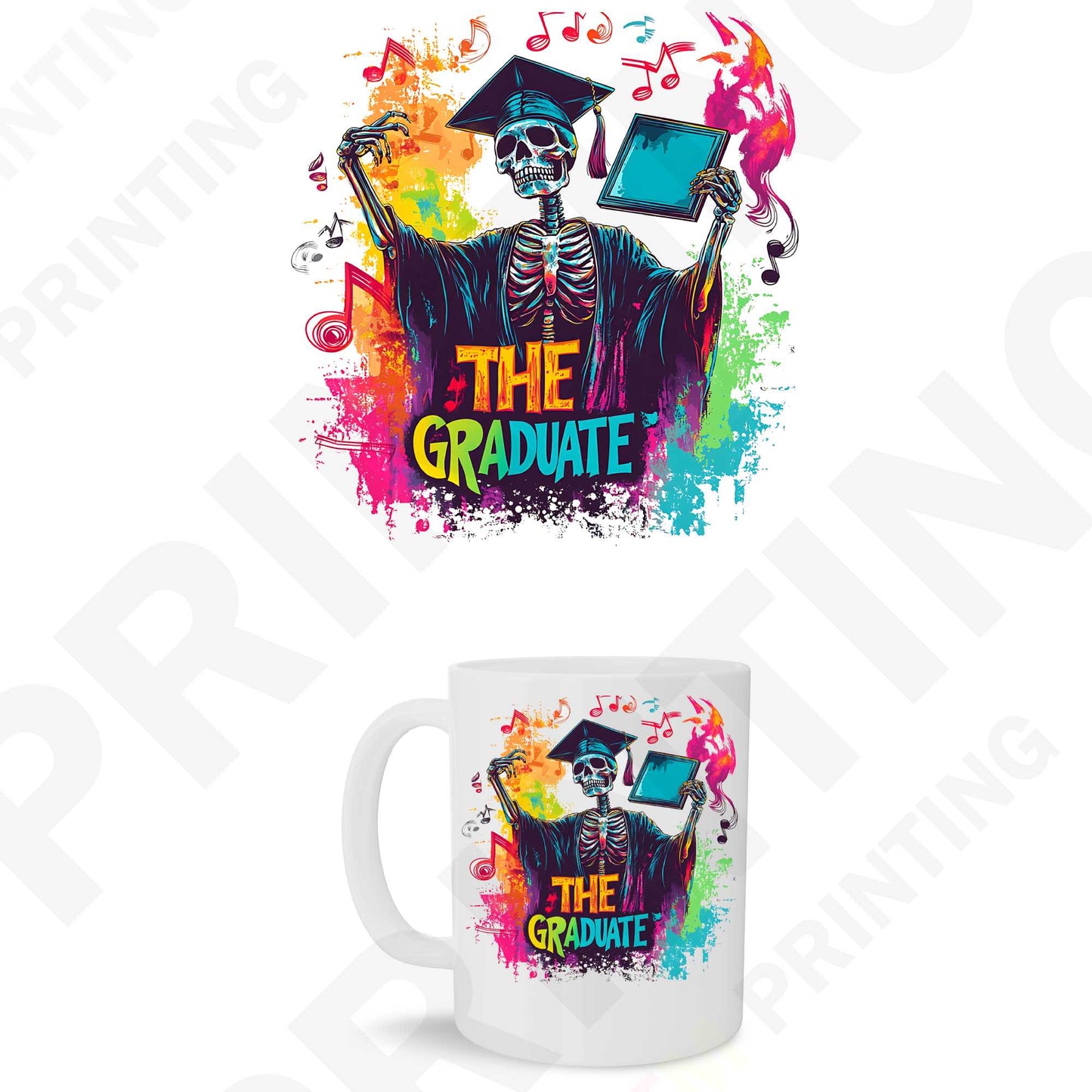 The Graduate Skeleton Wearing Graduation Sticker For Mugs (11 oz to 15oz)