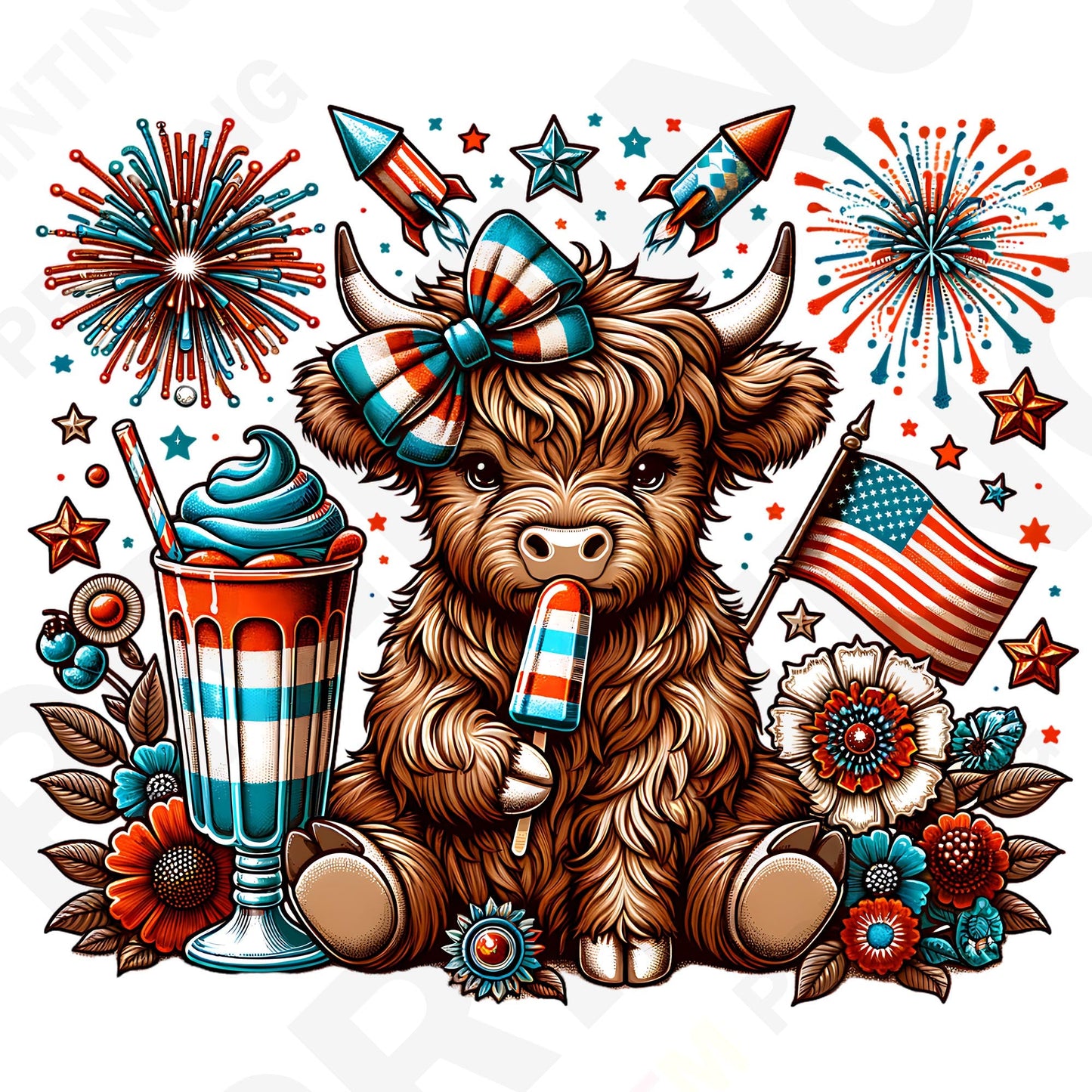 4th Of July Highland Cow Coquette DTF Transfer Film