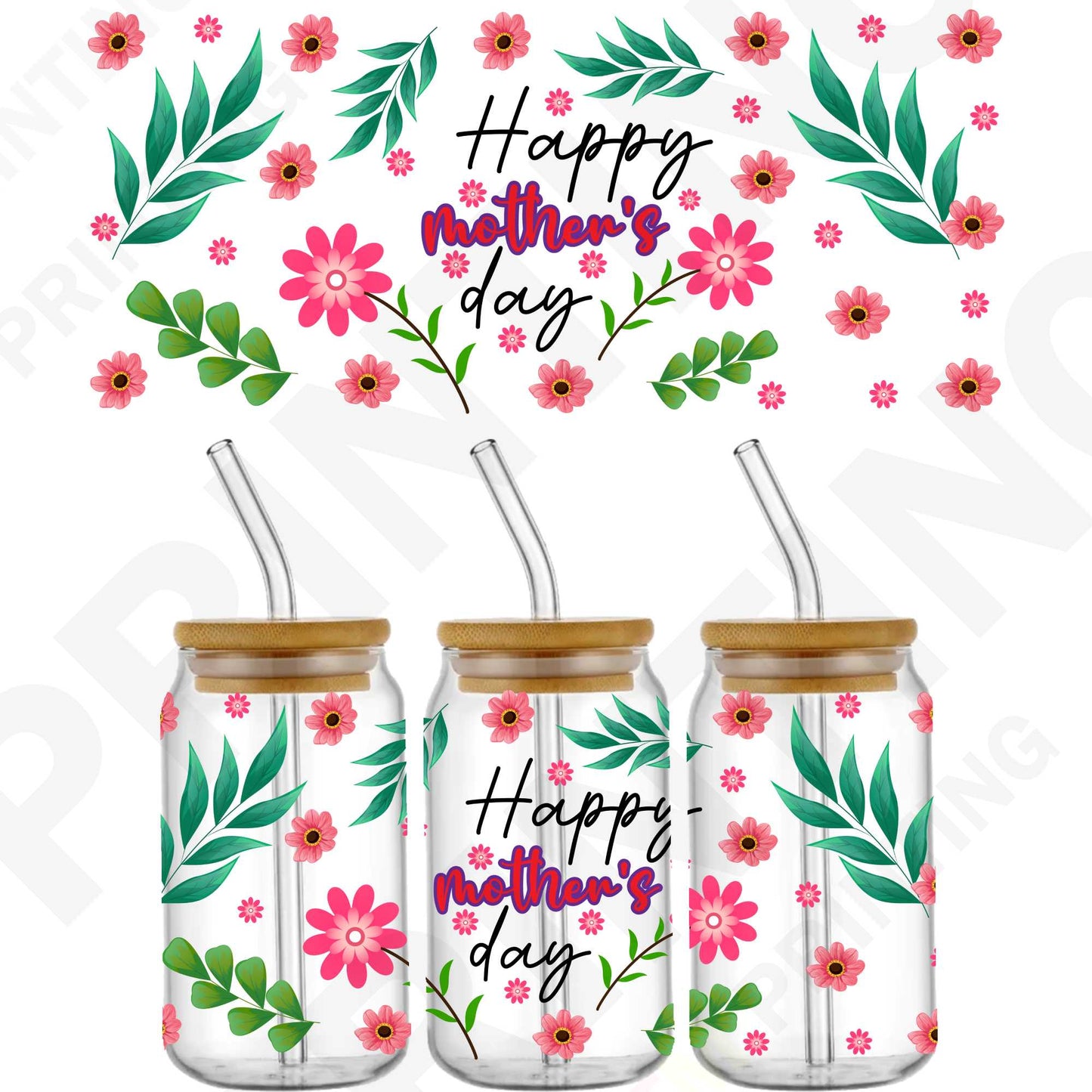 Happy Mother's Day For 16 oz Glass Cups