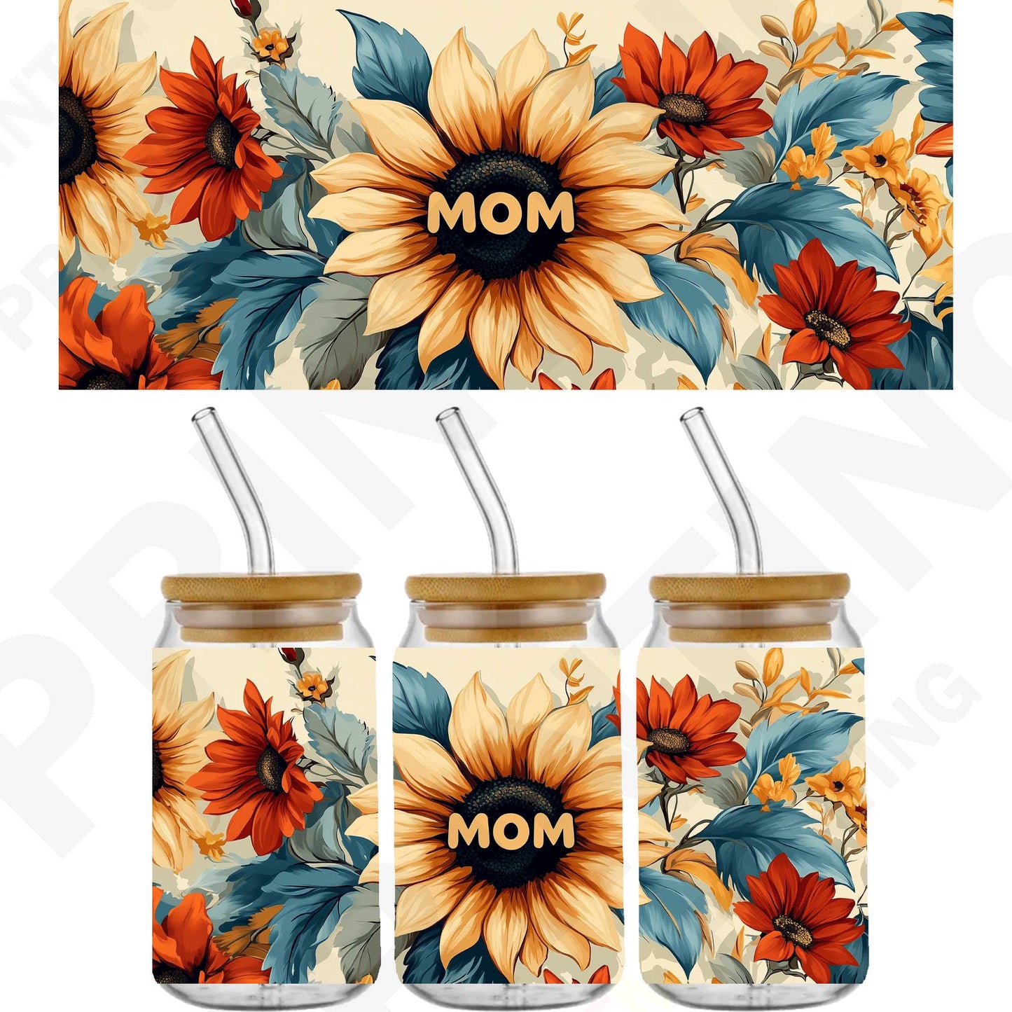 Mother's Day Sunflowers Mom For 16 oz Glass Cups