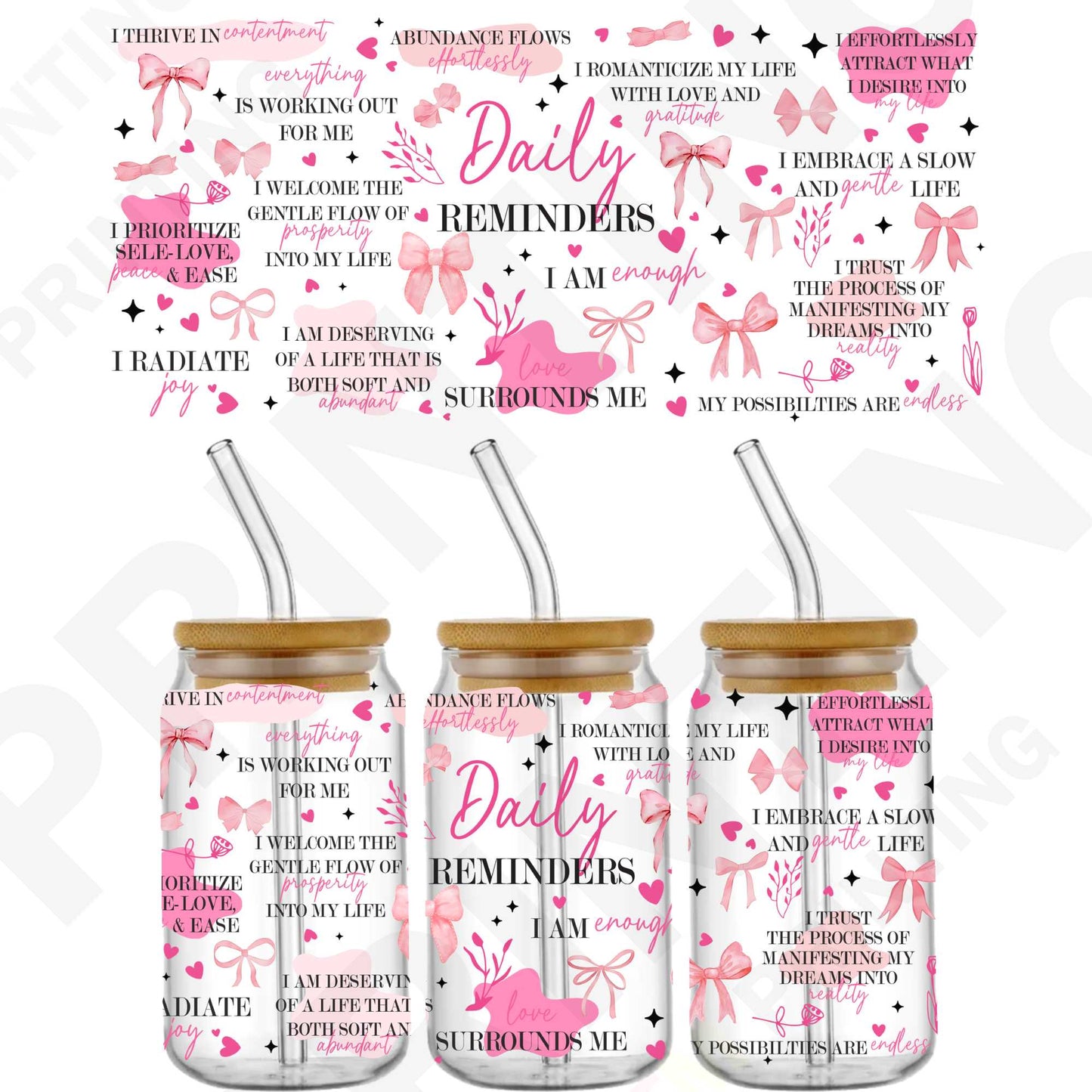 Pink Daily Quote Reminders Wrap For 16 oz Glass Cups