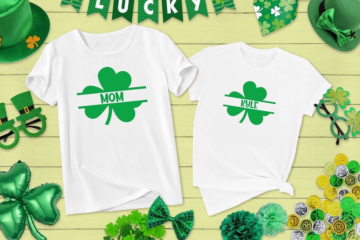 Saint Patrick's Day Custom T-Shirt, Shamrock name Tee, Lucky Charm Saint Patrick's Day Tees, Saint Patrick's Group Shirts, Ireland Couple