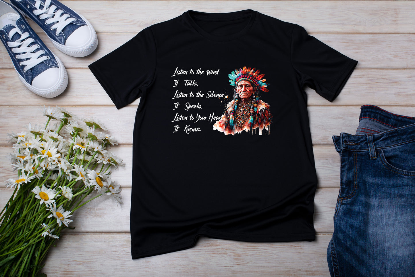 Spirit Native American Shirt, Listen to the Wind It Talks, Listen to the Silence It Speaks, Listen to Your Heart It Knows T-Shirt