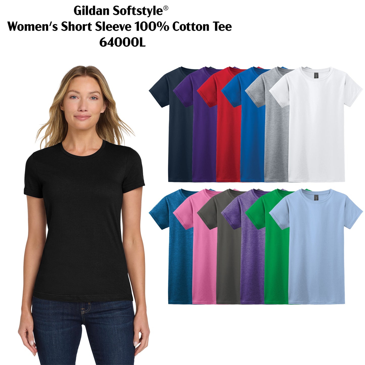 Women's Short Sleeve Tee 100% Cotton - Gildan Softstyle® (64000L)