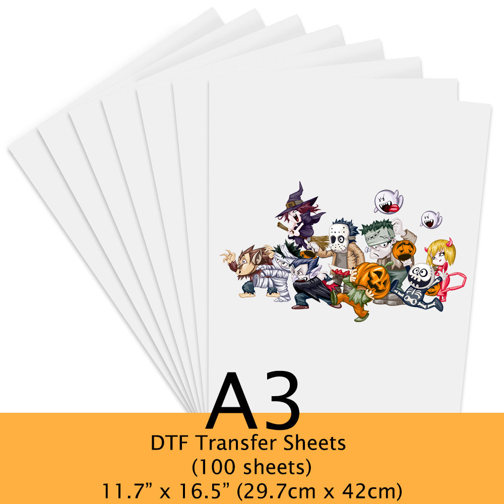 A3 DTF Film Sheets 11.7" x 16.5" (29.7cm x 42cm) Single Matte Warm/Cold Peel