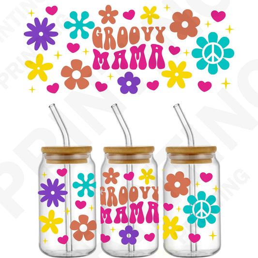 Mother's Day Groovy Mama For 16 oz Glass Cups