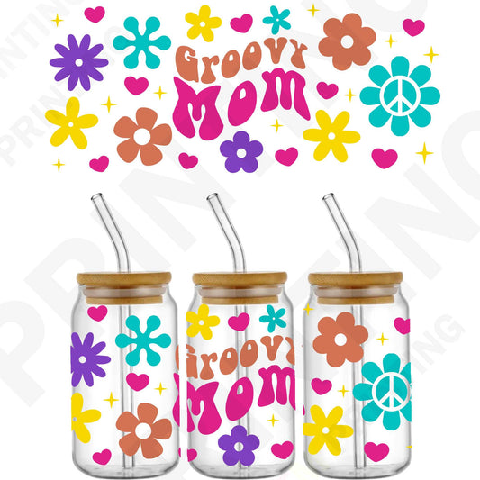 Mother's Day Groovy Mom For 16 oz Glass Cups