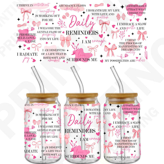 Pink Daily Quote Reminders Wrap For 16 oz Glass Cups