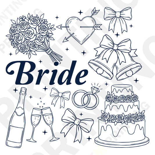 Bride Line Art Wedding Bachelorette Party DTF Transfer