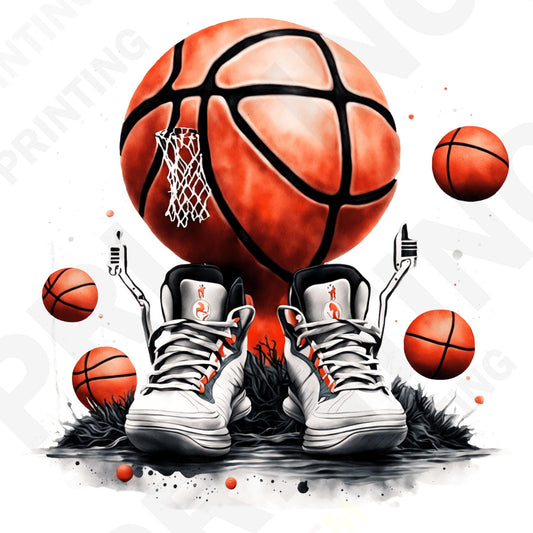 Basketball Shoes and Balls on Court