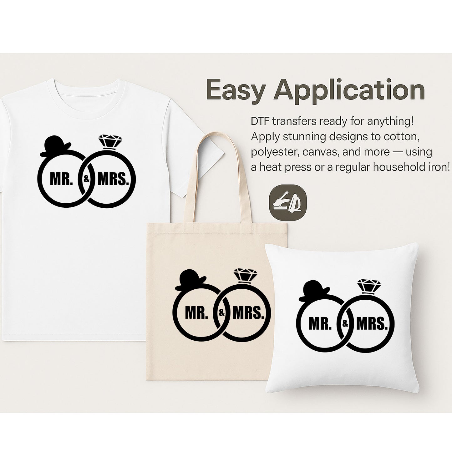 Mr & Mrs Rings DTF Transfer, Wedding Couple Shirt Design, Bride Groom Iron On Transfer, Bridal Shower Tee Graphic