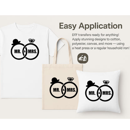 Mr & Mrs Rings DTF Transfer, Wedding Couple Shirt Design, Bride Groom Iron On Transfer, Bridal Shower Tee Graphic