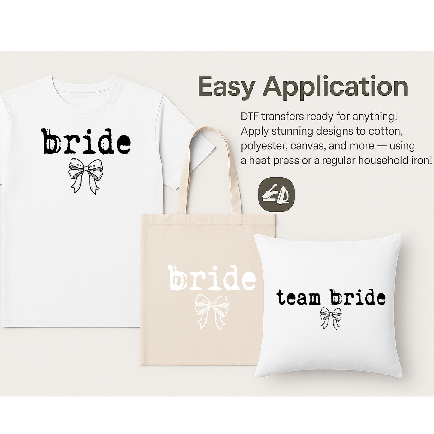 Bride & Team Bride Bow DTF Transfer, Coquette Bridal Party Design, Bachelorette Party Shirt Transfer