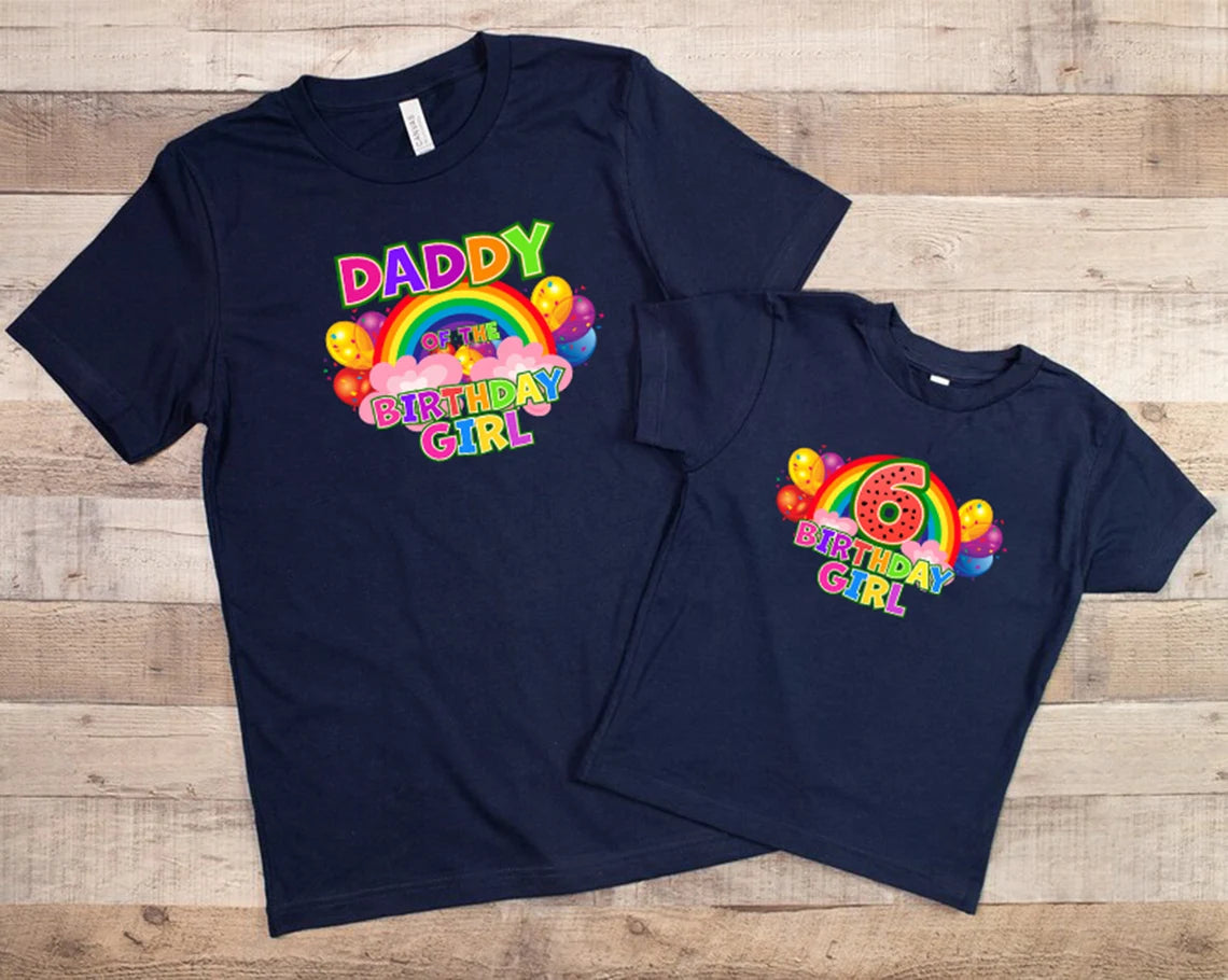 Rainbow Birthday Shirt, Matching Birthday Family Shirts, Personalized Birthday Rainbow Family shirts, rainbow theme,Cute pink Girl Birthday