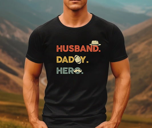 Husband, Daddy, Hero Tshirt, Retro Father's day Gift, Husband TShirt, Dad Gift, Wife to Husband Gift, Father Birthday Gift