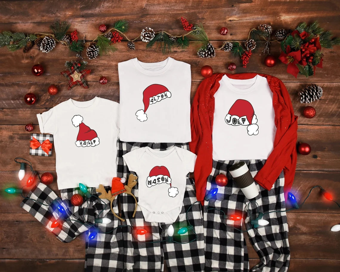 Custom Matching Family Christmas Shirts, Christmas Party Tees, Family Xmas Caps T-shirts, Christmas Shirts, Family Christmas Pajamas Shirts