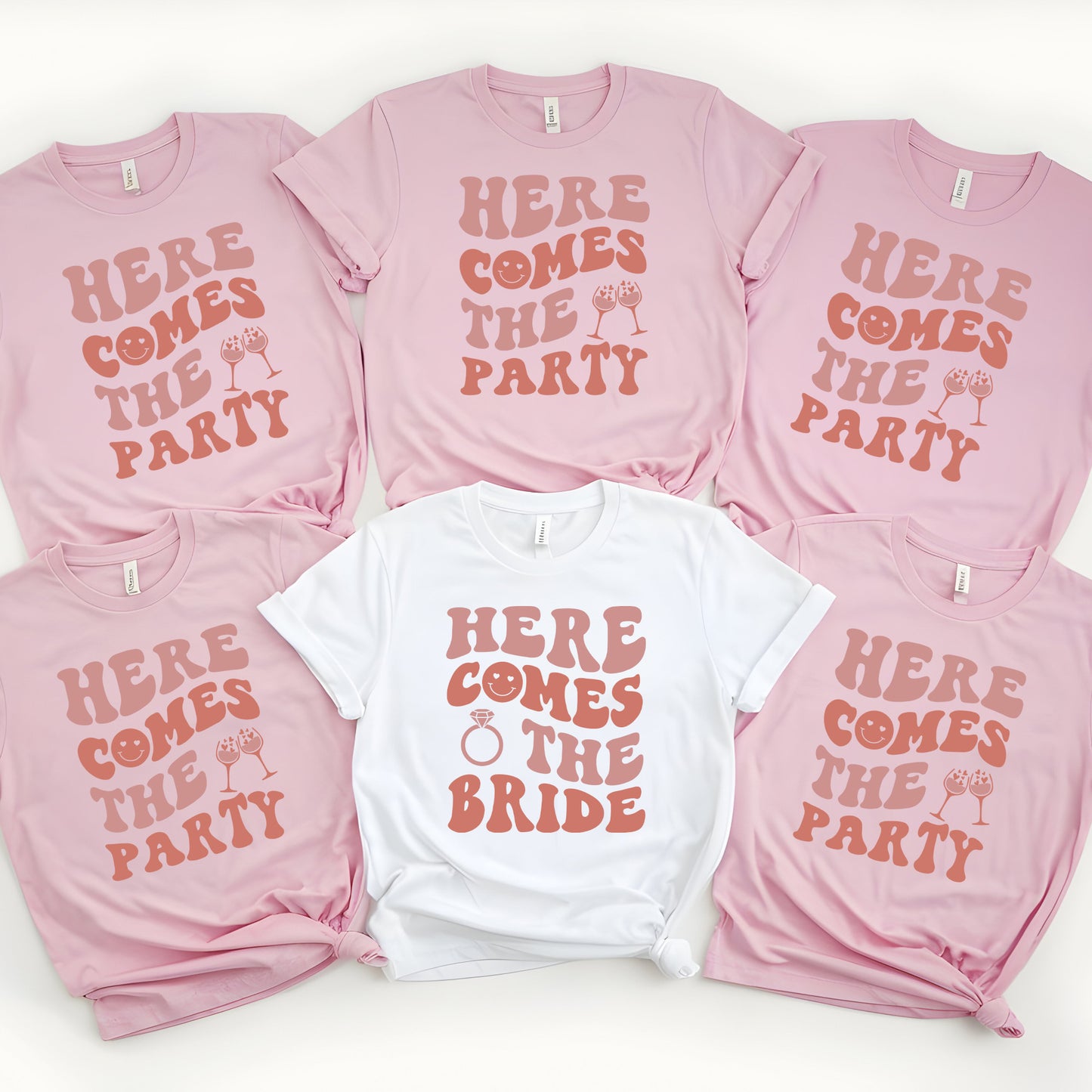 Here Comes the Bride and Here Comes the Party Matching Bachelorette Party DTF Transfer
