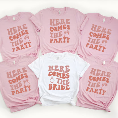 Here Comes the Bride and Here Comes the Party Matching Bachelorette Party DTF Transfer