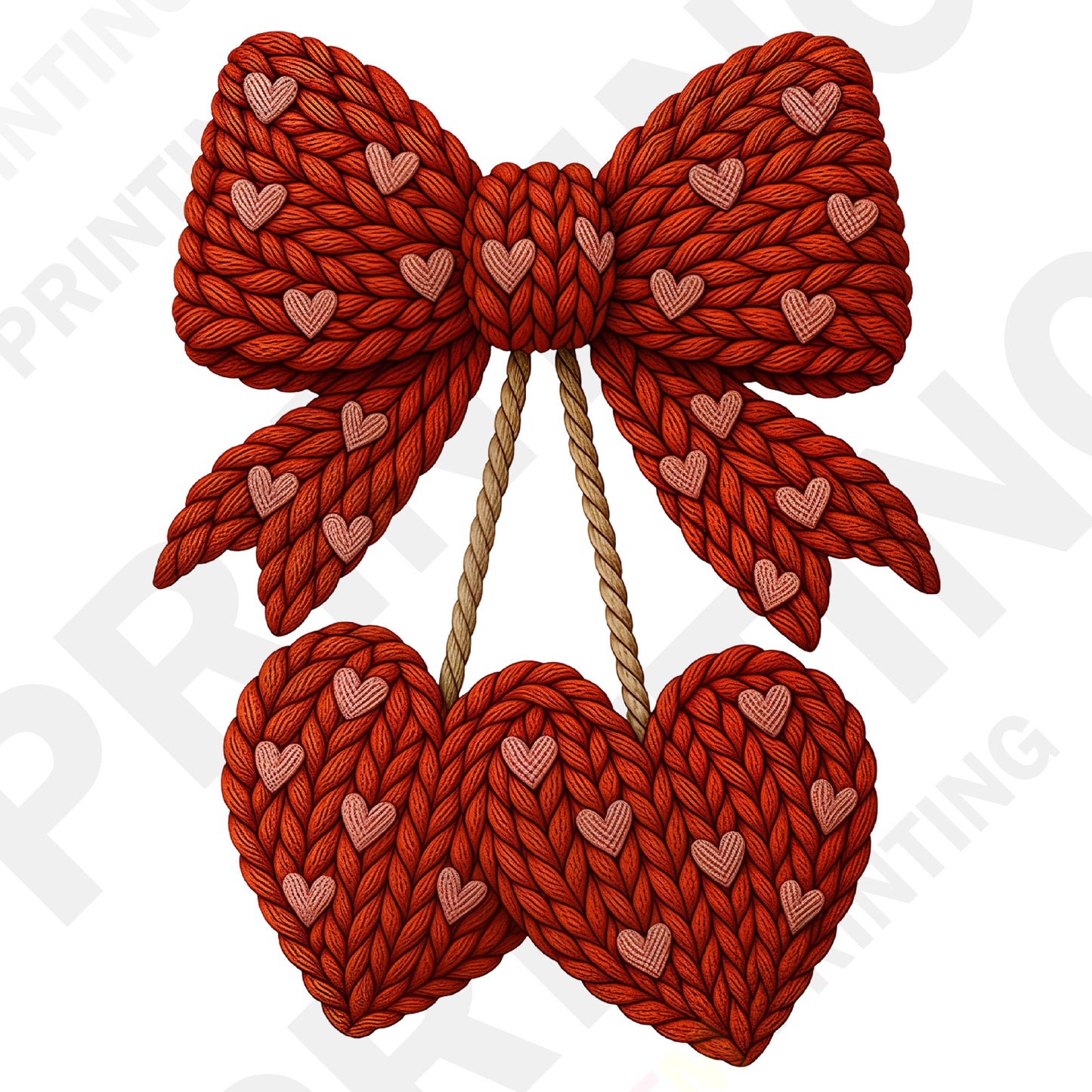 Knitted Double Heart Cherry with Small Hearts DTF Transfer