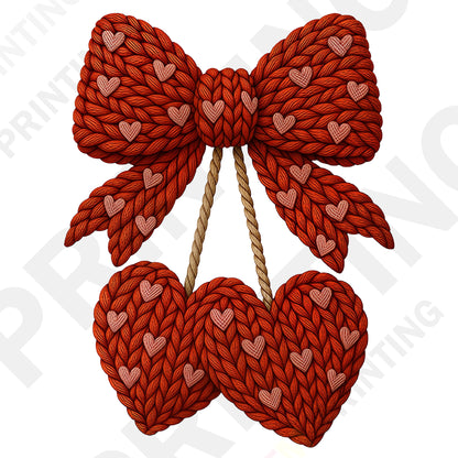 Knitted Double Heart Cherry with Small Hearts DTF Transfer