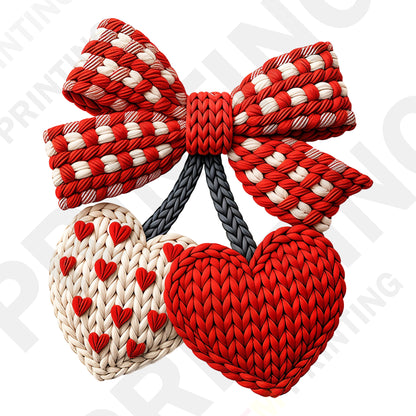 Knitted Hanging Heart Duo with Tiny Hearts DTF Transfer