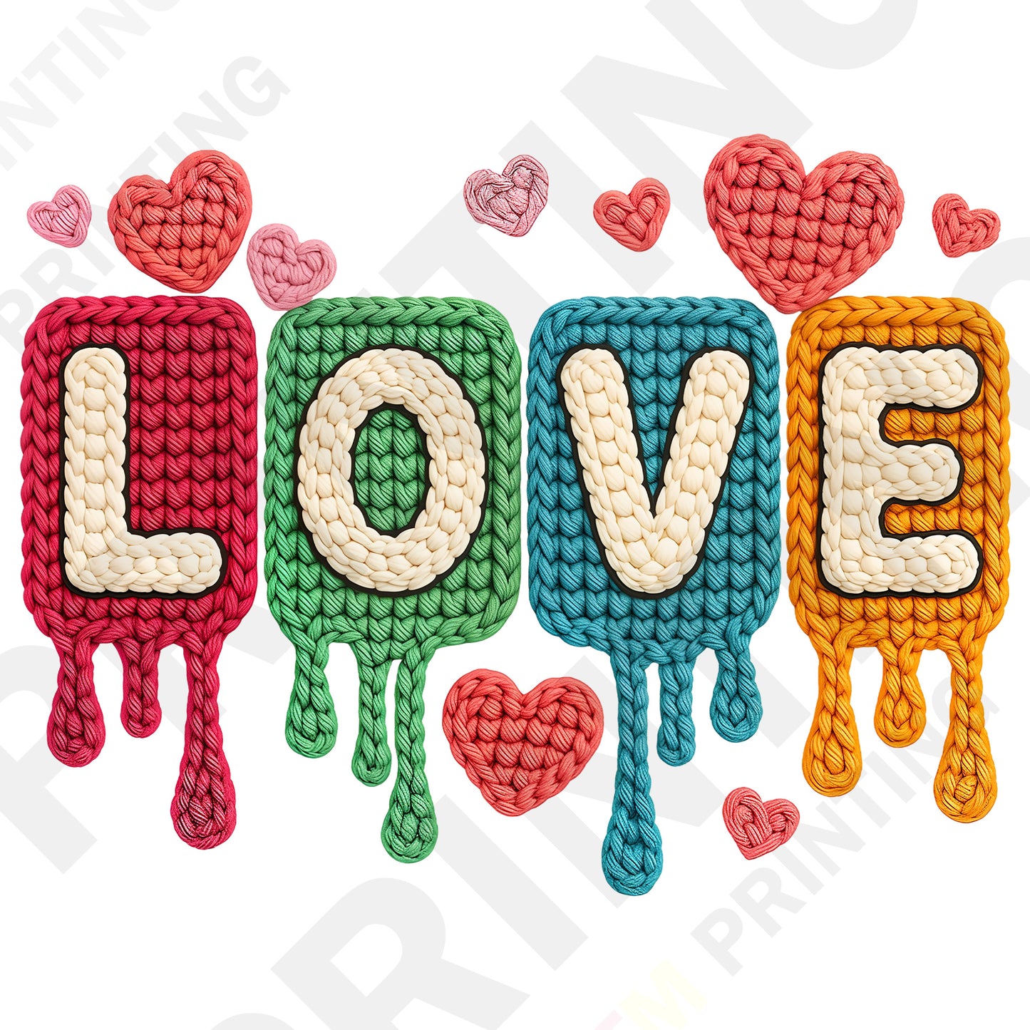 Knitted Love with Hearts Valentine’s Day DTF Transfer
