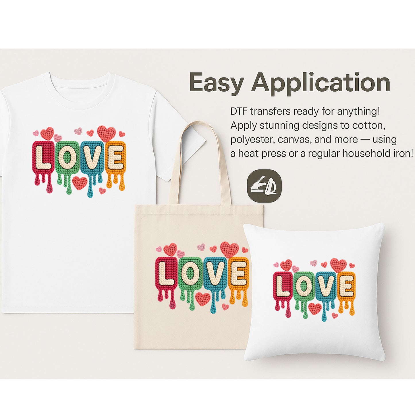 Knitted Love with Hearts Valentine’s Day DTF Transfer
