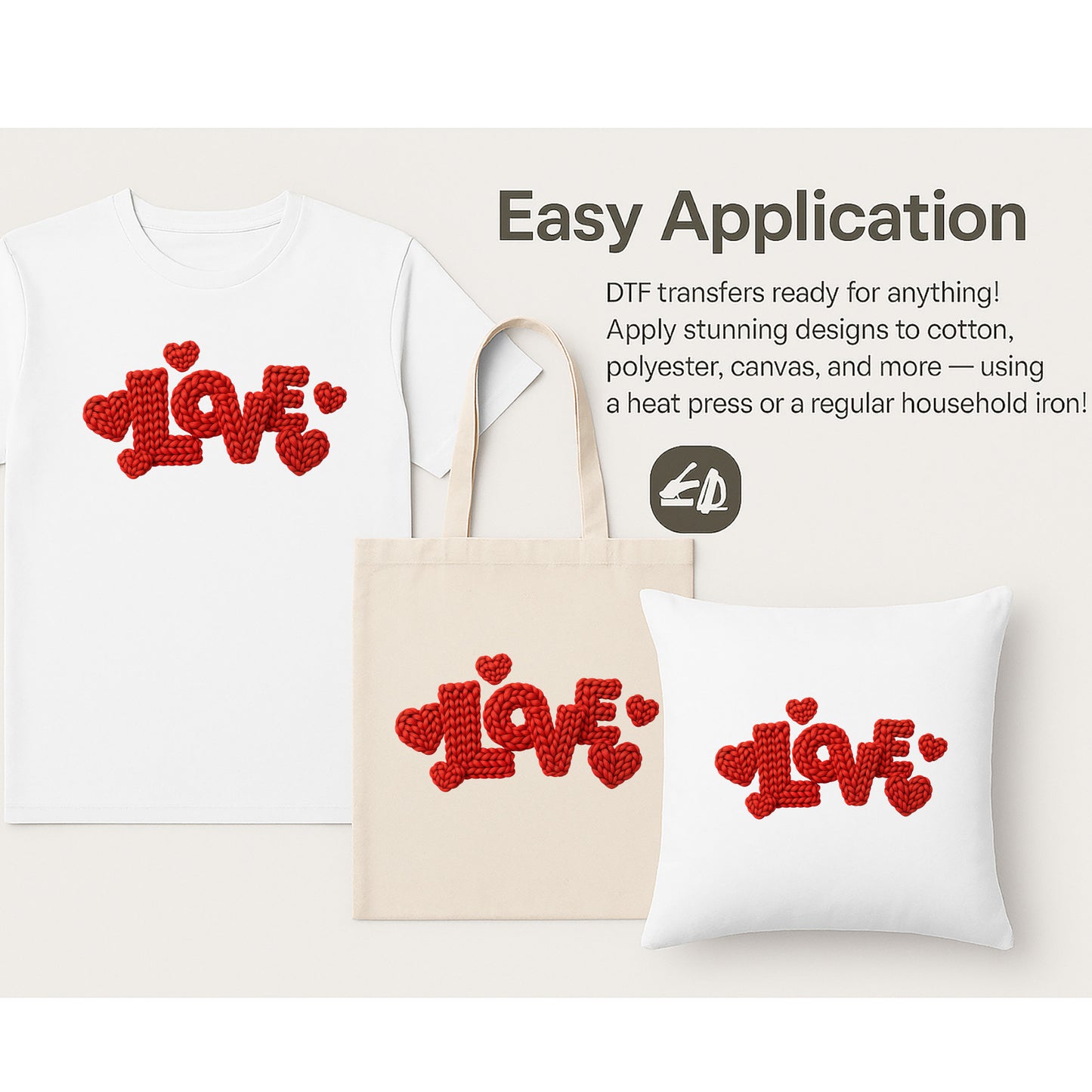Knitted Love Typography with Heart Details Valentine’s Day DTF Transfer