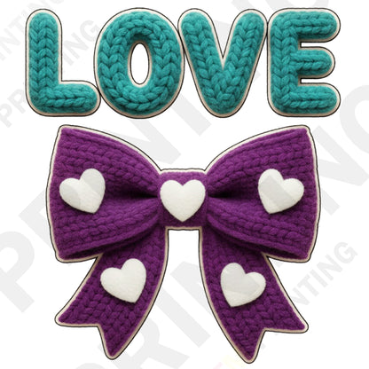 Knitted Love with Purple Ribbon Valentine’s Day DTF Transfer