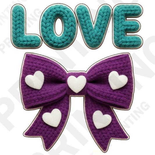 Knitted Love with Purple Ribbon Valentine’s Day DTF Transfer