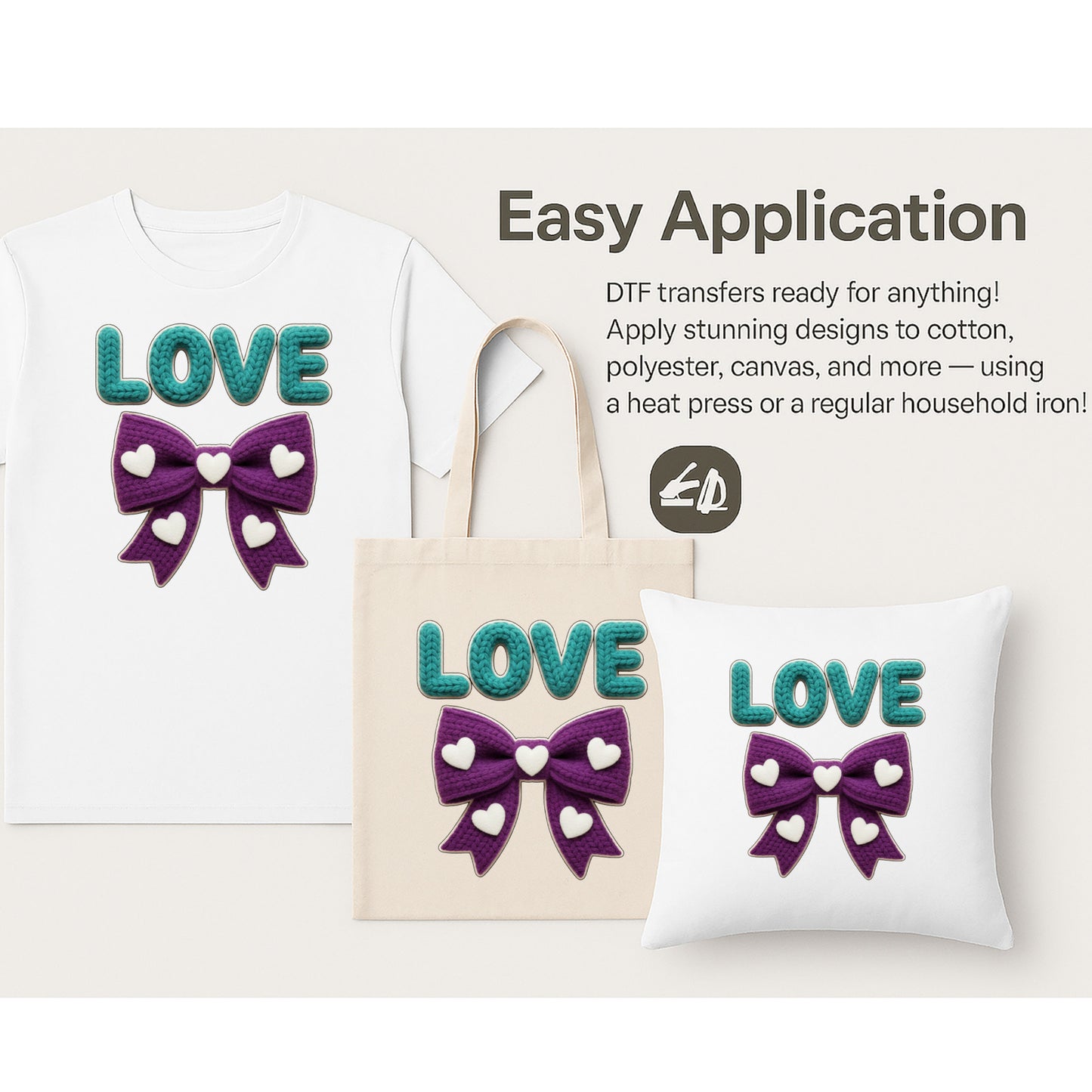 Knitted Love with Purple Ribbon Valentine’s Day DTF Transfer