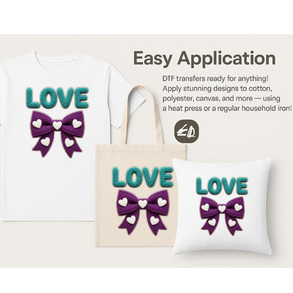Knitted Love with Purple Ribbon Valentine’s Day DTF Transfer