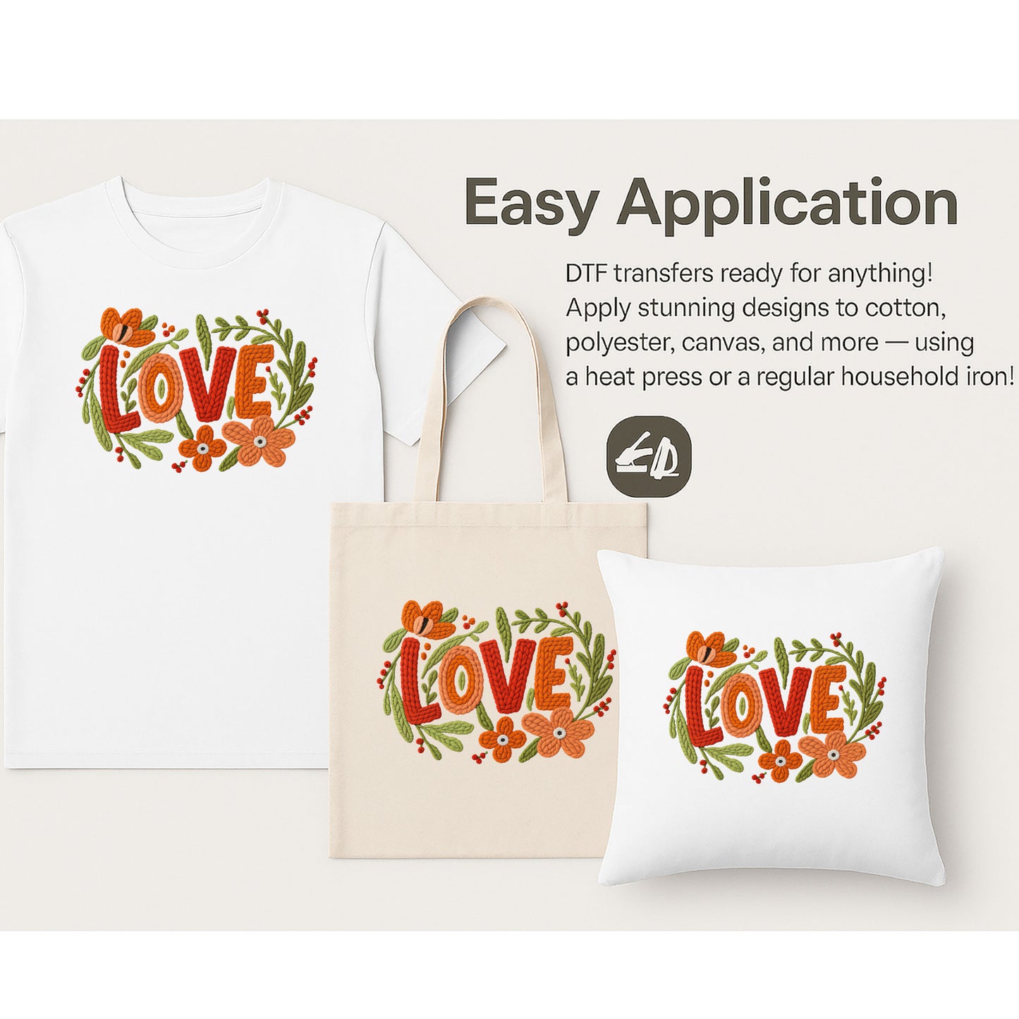 Knitted Love with Flowers Valentine’s DTF Transfer