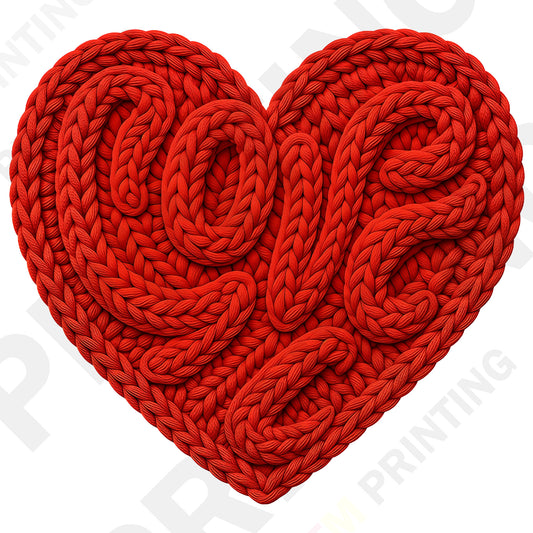 Knitted Love in Red Heart Valentine’s Day DTF Transfer