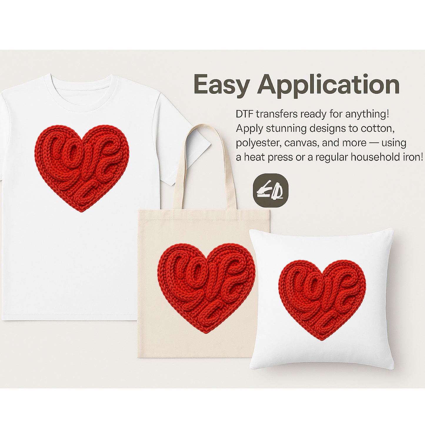 Knitted Love in Red Heart Valentine’s Day DTF Transfer