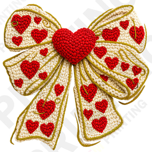 Knitted Ribbon with Mini Hearts Valentine’s Day DTF Transfer