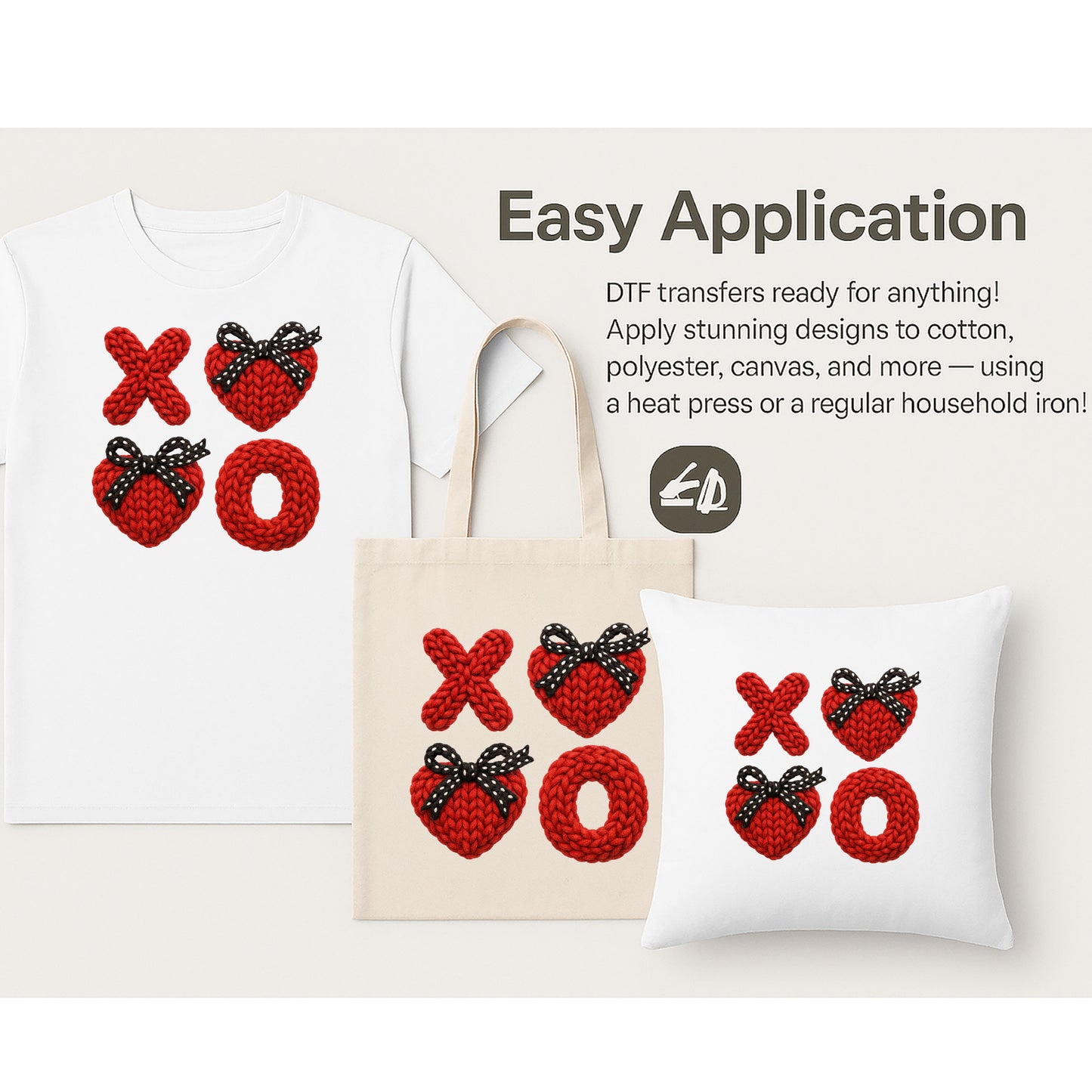 Knitted XOXO Design with Heart Valentine’s Day DTF Transfer