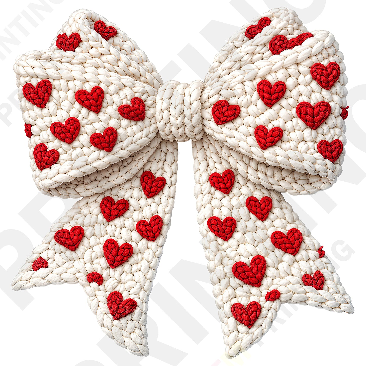Knitted White Ribbon with Tiny Red Hearts Valentine’s Day DTF Transfer