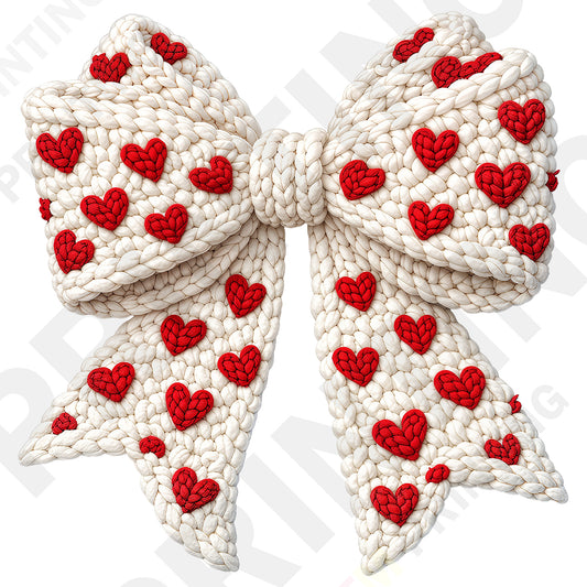 Knitted White Ribbon with Tiny Red Hearts Valentine’s Day DTF Transfer