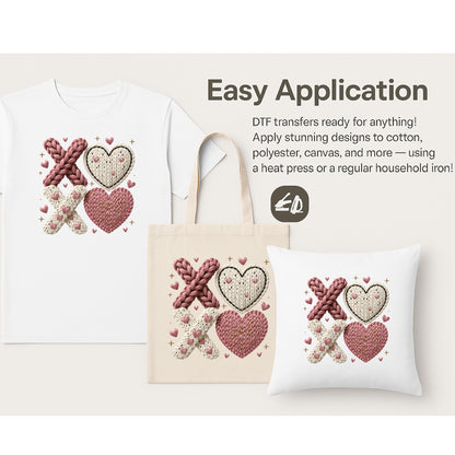 Knitted XOXO with Heart in Pink and White Valentine’s Day DTF Transfer