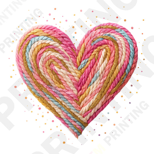 Knitted Rainbow Heart Themed Valentine’s Day DTF Transfer