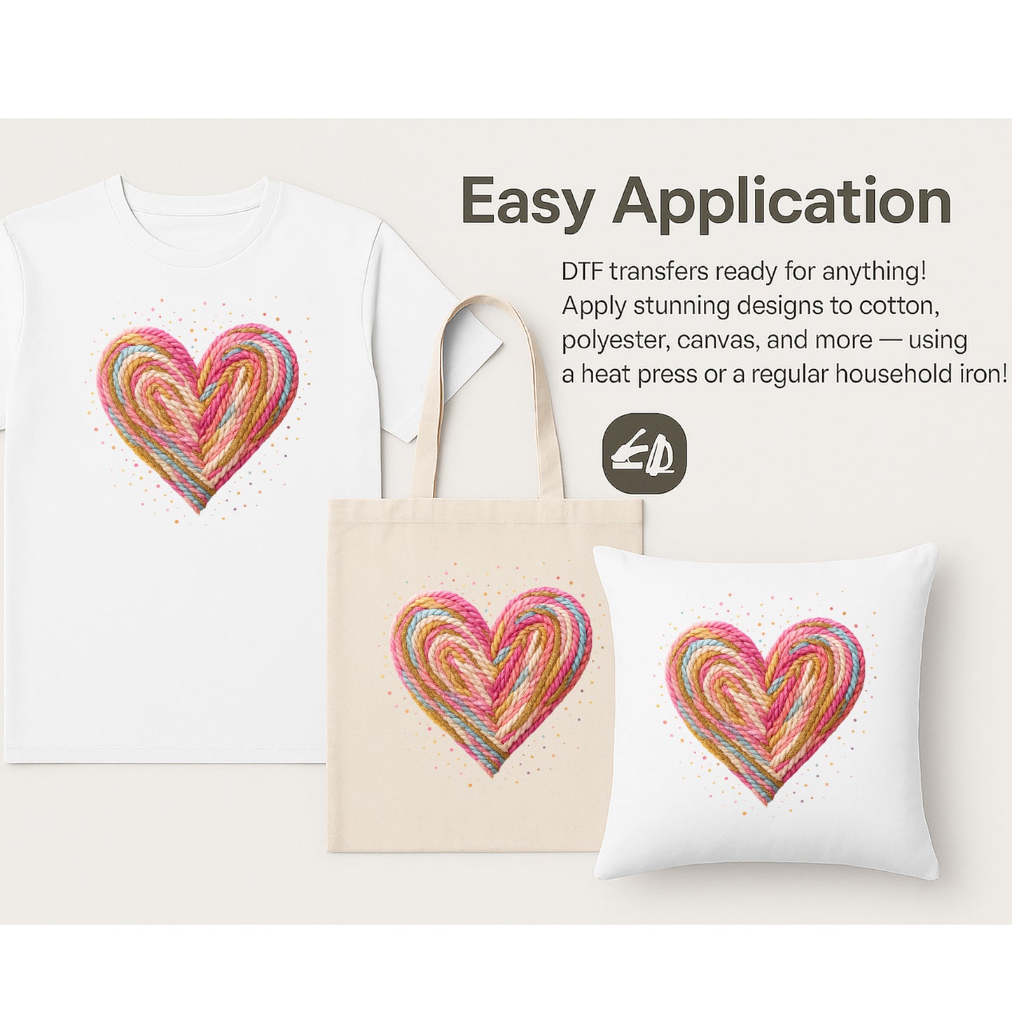 Knitted Rainbow Heart Themed Valentine’s Day DTF Transfer
