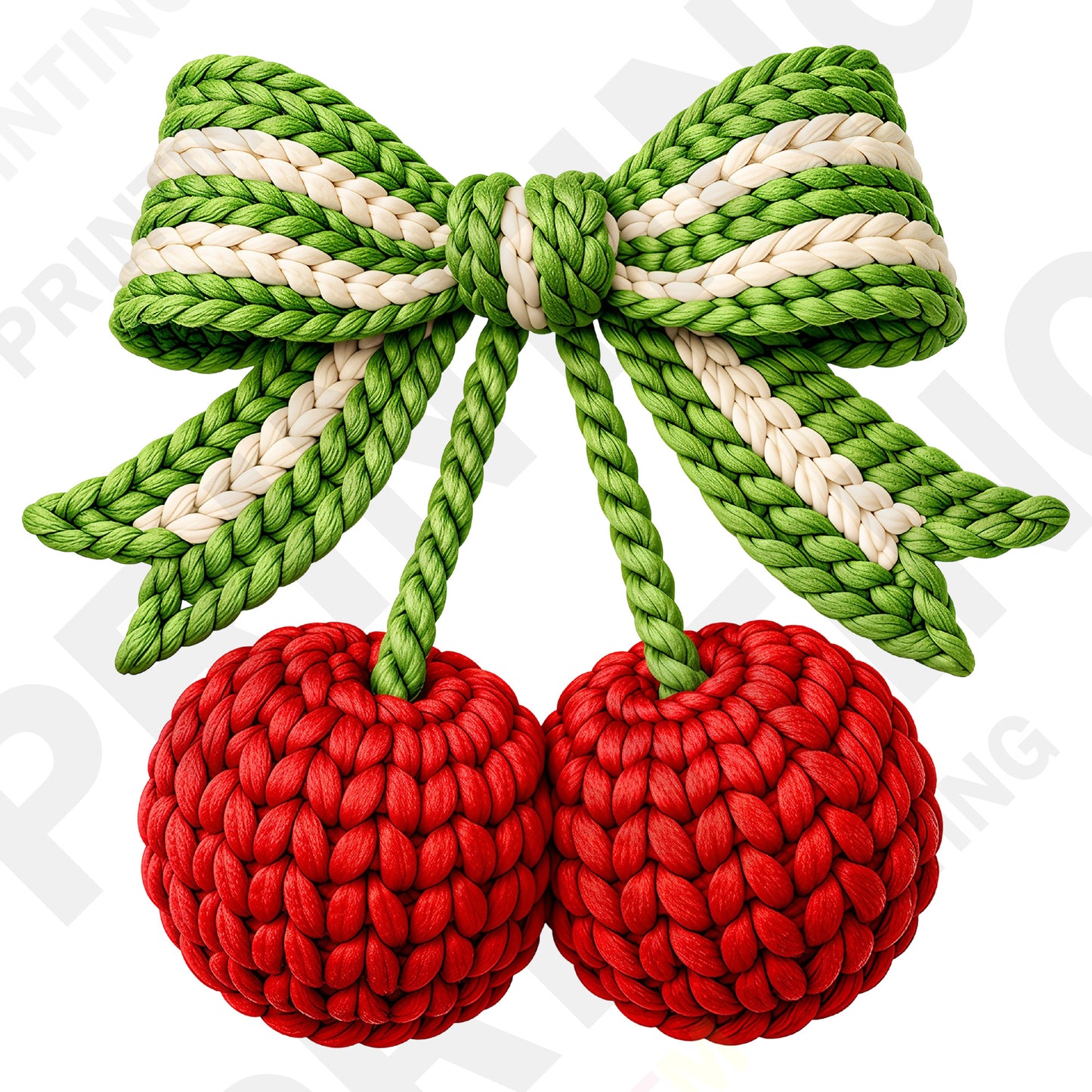 Knitted Cherry Bow-Themed Valentine’s Day DTF Transfer
