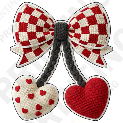 Knitted Heart Cherry-Inspired Valentine’s Day DTF Transfer