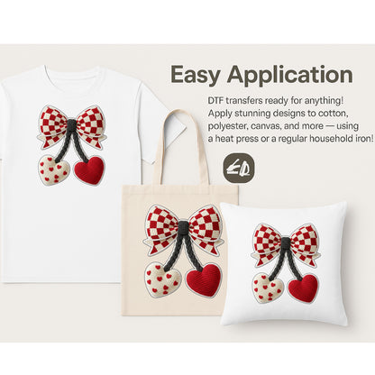 Knitted Heart Cherry-Inspired Valentine’s Day DTF Transfer